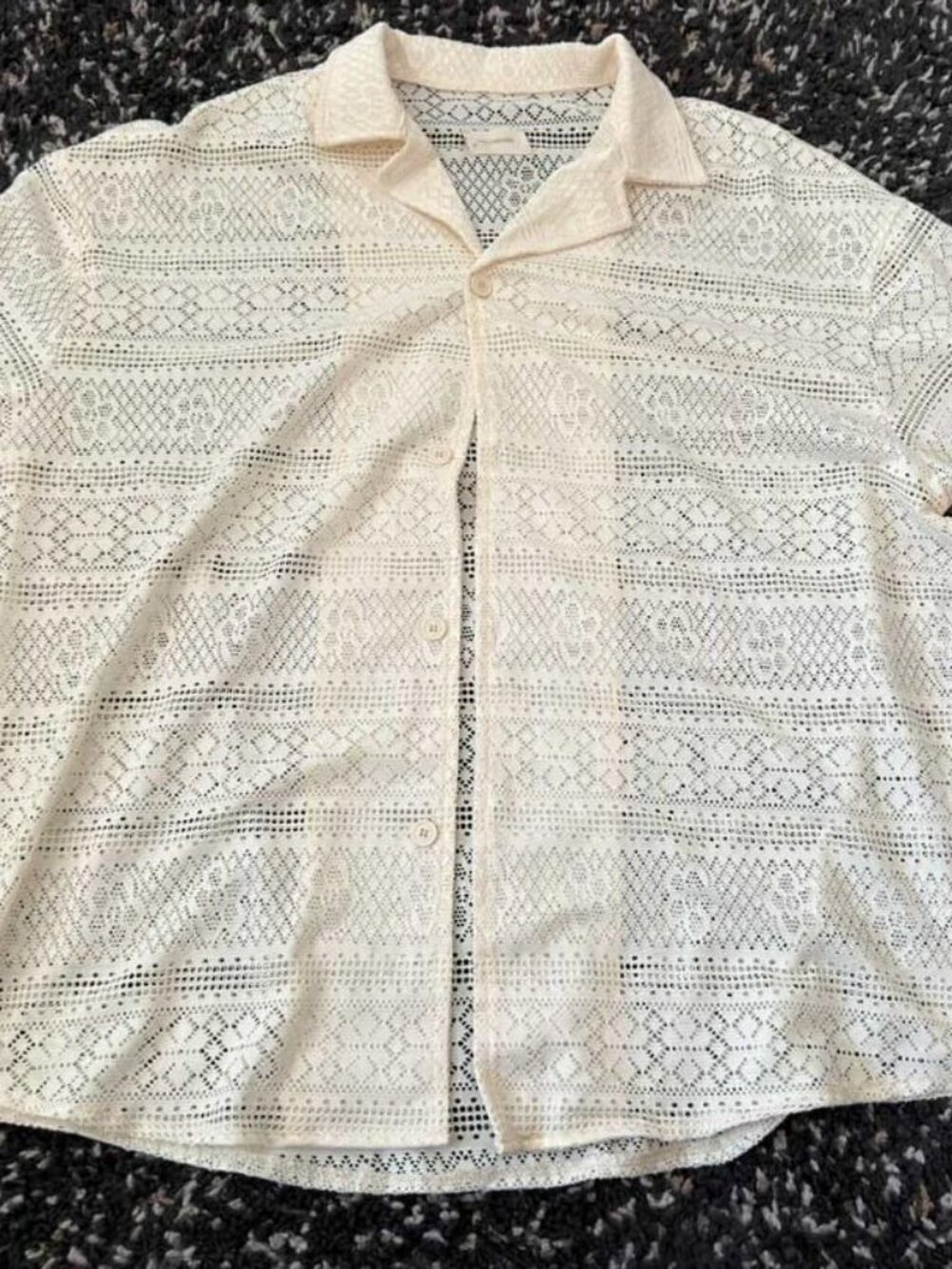 Aime Leon Dore ALD Rico Crochet Lace Shirt Cream White Used XL